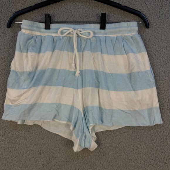 Blue White Striped Pajama Set Hoodie Top & Shorts Women’s FITSLIKE Medium Lounge - Picture 9 of 12